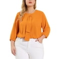 thumbnail image 1 of MODA NOVA Juniors' Plus Size Round Neck Ruffle Chiffon Blouse Top Orange 3X, 1 of 6