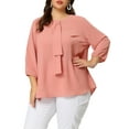 thumbnail image 1 of MODA NOVA Juniors' Plus Size Round Neck Ruffle Chiffon Blouse Top Pink 1X, 1 of 6