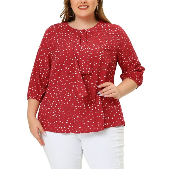 MODA NOVA Juniors' Plus Size Round Neck Ruffle Chiffon Blouse Top Red White 2X