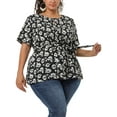 thumbnail image 1 of MODA NOVA Juniors Plus Size Ruffle Short Sleeve Chiffon Floral Tops Black 2X, 1 of 6