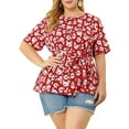 thumbnail image 1 of MODA NOVA Juniors Plus Size Ruffle Short Sleeve Chiffon Floral Tops Red 4X, 1 of 6