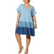 MODA NOVA Juniors Plus Size Ruffle Short Sleeve Flowy Swing Hem Chambray Dress