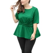 MODA NOVA Juniors' Plus Size Short Sleeves Knot Front Peplum Top Green 3X