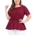 thumbnail image 1 of MODA NOVA Juniors' Plus Size Short Sleeves Knot Front Peplum Top Red 5X, 1 of 7