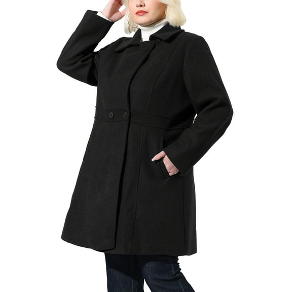 Agnes Orinda Women's Plus Size Coats Notched Lapel Single Breasted Winter Long Peacoats 3X Black