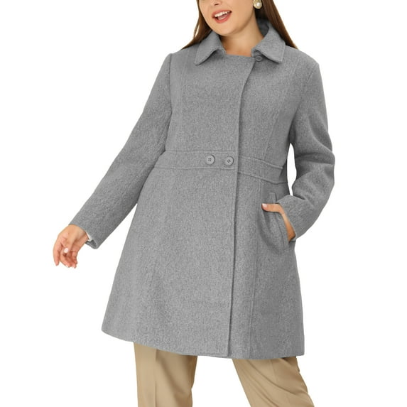 MODA NOVA Juniors Plus Size Single Breasted Cinched Waist Winter Long Coat 3X Gray