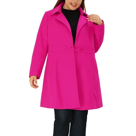 MODA NOVA Juniors Plus Size Single Breasted Cinched Waist Winter Long Coat 3X Hot Pink