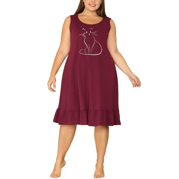 MODA NOVA Juniors Plus Size Sleepdress Sleeveless Soft Comfy Lovely Cat Nightdress