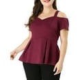 thumbnail image 1 of MODA NOVA Juniors' Plus Size Solid Cold Shoulder Peplum Blouse Tops Red 4X, 1 of 5