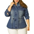 thumbnail image 1 of MODA NOVA Juniors Plus Size  Stand Collar Zipper Denim Jacket Dark Blue 4X, 1 of 6