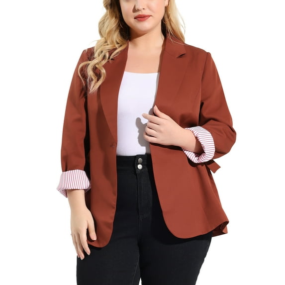 MODA NOVA Juniors Plus Size Stripe Cuff Notched Lapel Casual Blazer