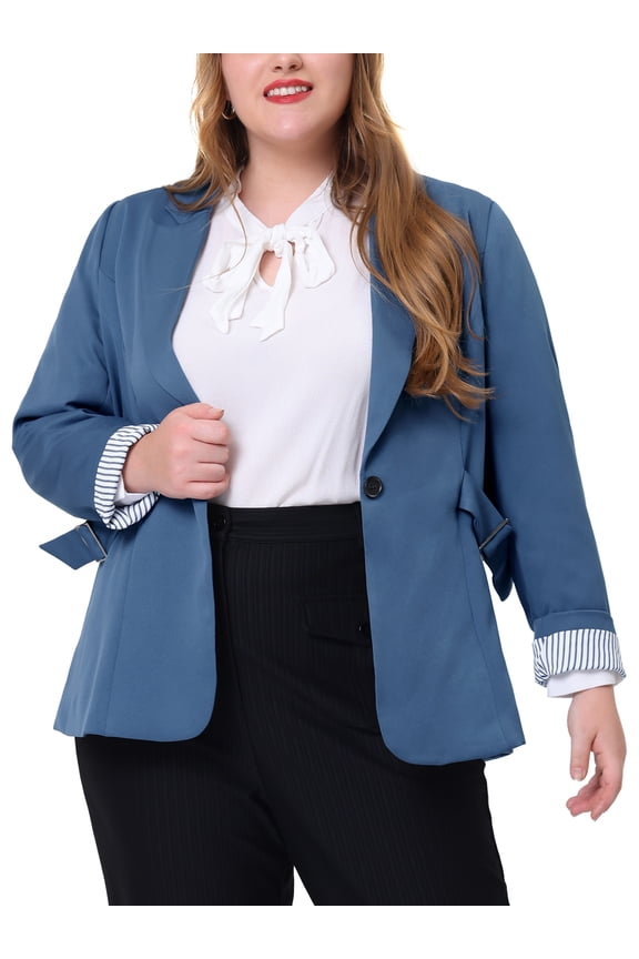 Juniors Plus Size Stripe Cuff Notched Lapel Casual Blazer