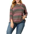 thumbnail image 1 of MODA NOVA Juniors Plus Size Stripe Knitted Boho 3/4 Sleeve V Neck Top 4X Red, 1 of 7