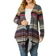 thumbnail image 1 of MODA NOVA Juniors' Plus Size Stripe Long Sleeve Open Front Cardigan 1X Gray, 1 of 5