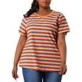 thumbnail image 1 of MODA NOVA Juniors' Plus Size Stripe T-Shirt Short Sleeve Rainbow Striped Top 2X Rainbow, 1 of 6