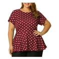 thumbnail image 1 of MODA NOVA Juniors Plus Size Summer Polka Dots Short Sleeve Peplum Blouse Burgundy 2X, 1 of 6