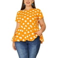 thumbnail image 1 of MODA NOVA Juniors Plus Size Summer Polka Dots Short Sleeve Peplum Blouse Orange 4X, 1 of 6