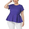 thumbnail image 1 of MODA NOVA Juniors Plus Size Summer Polka Dots Short Sleeve Peplum Blouse Royal Blue 3X, 1 of 5