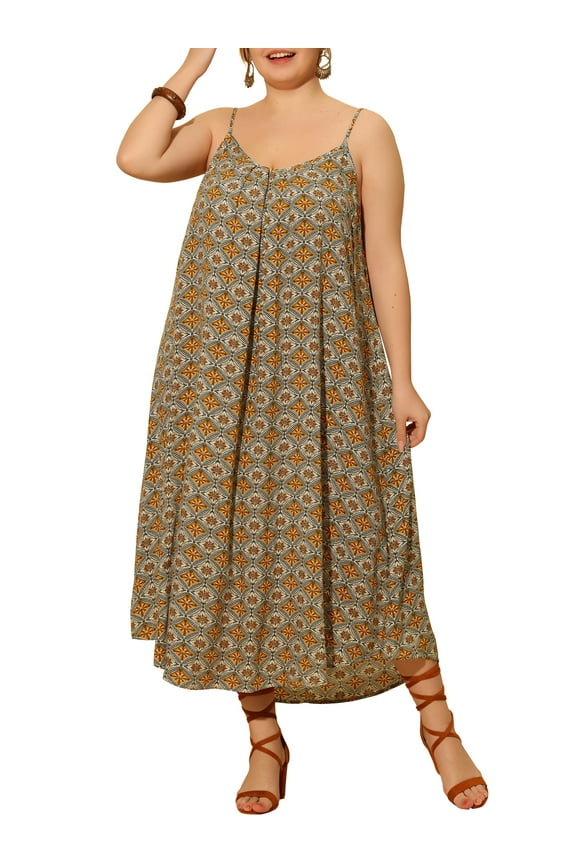 Juniors Plus Size Summer Spaghetti Strap Beach Bohemian Midi Dress