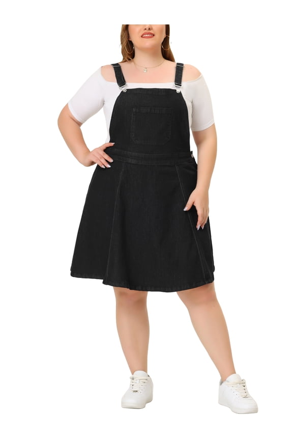 Juniors' Plus Size Suspender Skirt Patch Pocket Side Button Denim Overall Dress