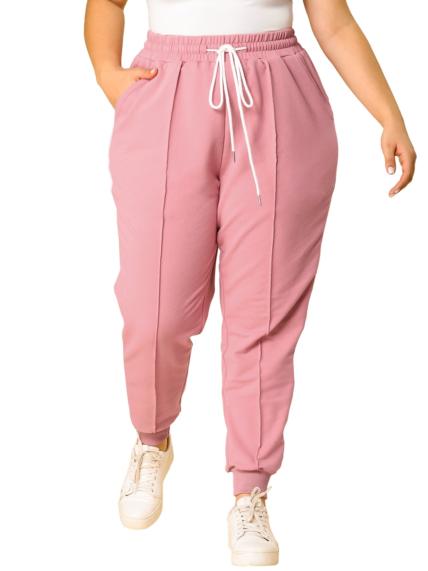 Indero Women's Plus Size Ultra Soft Jogger Relaxed Fit Style Sweatpants  with Side Pocket Gold Zipper - Mesa Rose 3X