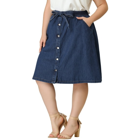 MODA NOVA Juniors' Plus Size Tie Waist Solid Color A Line Skirts Medium Blue 14