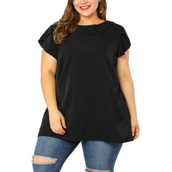 MODA NOVA Juniors' Plus Size Tops Boat Neck Flutter Sleeve Chiffon Top 2X Black