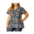 thumbnail image 1 of MODA NOVA Juniors Plus Size Tops Regular Fit Short Sleeve Smocked Waist V Neck Floral Blouse Black 1X, 1 of 7