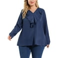 thumbnail image 1 of MODA NOVA Juniors' Plus Size Tops Ruffle V Neck Boho Chiffon Blouse Navy Blue 1X, 1 of 5