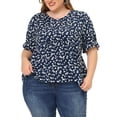 thumbnail image 1 of MODA NOVA Juniors Plus Size Tops V Neck Floral Print Ruffle Short Sleeve Tiered Babydoll Blouses, 1 of 5
