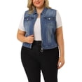 thumbnail image 1 of MODA NOVA Juniors Plus Size Trucker Zipper Front Sleeveless Denim Vest Jacket, 1 of 6