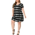 thumbnail image 1 of MODA NOVA Juniors' Plus Size Tunic V Neck Short Sleeve Round Hem Tie Dye Midi Dresses, 1 of 5