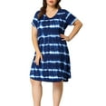 thumbnail image 1 of MODA NOVA Juniors' Plus Size Tunic V Neck Short Sleeve Round Hem Tie Dye Midi Dresses, 1 of 6