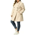 thumbnail image 1 of MODA NOVA Juniors Plus Size Turn Down Collar Double Breasted Long Overcoat Beige 1X, 1 of 7