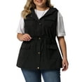 thumbnail image 1 of MODA NOVA Junior Plus Size Utility Vest Sleeveless Anorak Cargo Drawstring Jacket 1X Black, 1 of 5