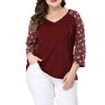 thumbnail image 1 of MODA NOVA Juniors' Plus Size V Neck 3/4 Sleeve Raglan Floral Top Red 4X, 1 of 7