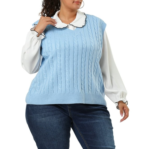 MODA NOVA Juniors' Plus Size V Neck Argyle Plaid Sleeveless Knit Vest Sky Blue 4X