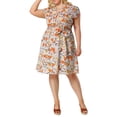thumbnail image 1 of MODA NOVA Juniors Plus Size V Neck Short Sleeve Floral Knee Length Midi Dress, 1 of 7