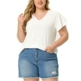 thumbnail image 1 of MODA NOVA Juniors Plus Size  V Neck Hollow Flare Short Sleeve Top, 1 of 5