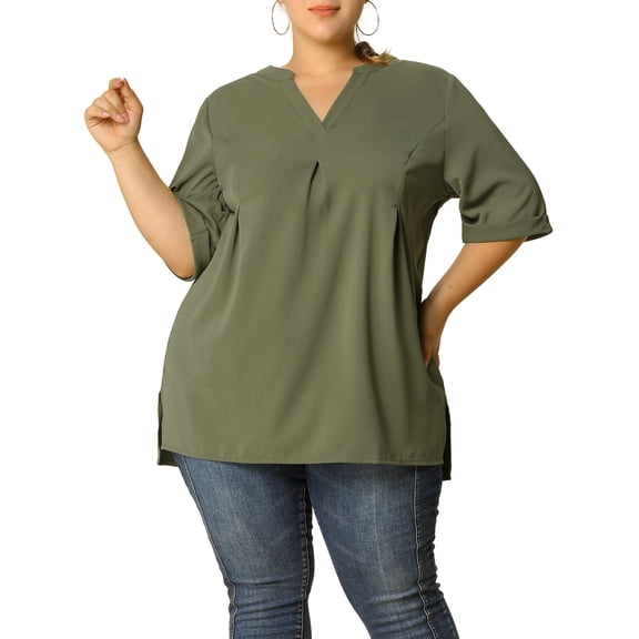 MODA NOVA Juniors' Plus Size V Neck Short Sleeve Casual Tunic Tops Olive Green 1X