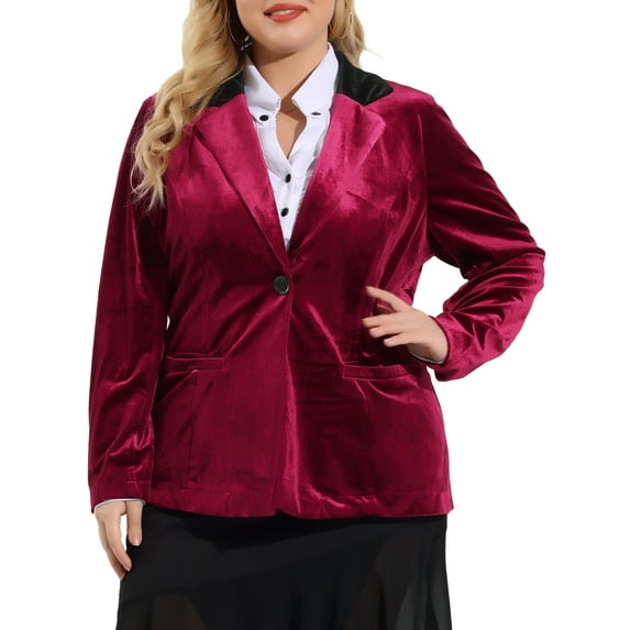 MODA NOVA Juniors Plus Size Winter Formal Velvet Workwear Blazer Burgundy 2X