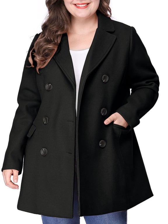 Juniors Plus Size Winter Warm Double Breasted Mid-Length Coat