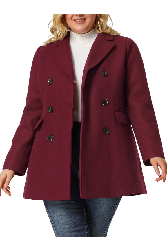 Juniors Plus Size Winter Warm Double Breasted Mid-Length Coat
