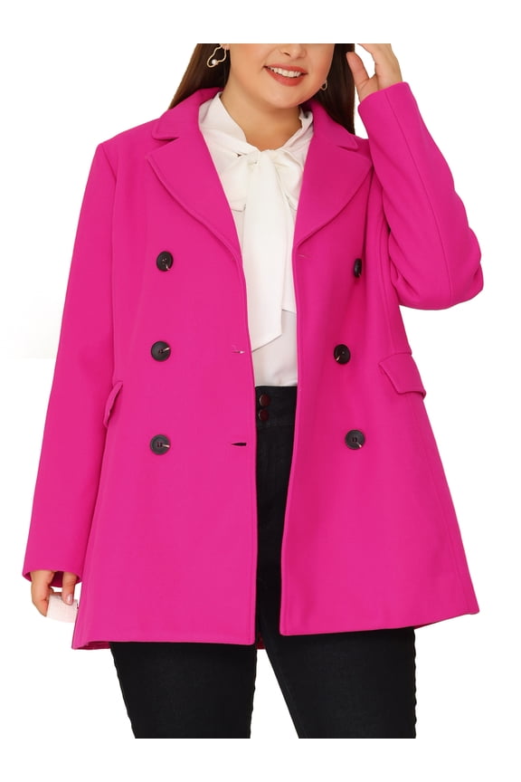 Juniors Plus Size Winter Warm Double Breasted Mid-Length Coat