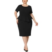 MODA NOVA Juniors Plus Size Work Business Short Sleeve Peplum Bodycon Midi Wear-to-Work Dress