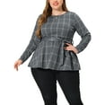 thumbnail image 1 of MODA NOVA Juniors Plus Size Work Formal Long Sleeve Houndstooth Tie Waist Blouse Gray 4X, 1 of 6