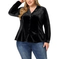 thumbnail image 1 of MODA NOVA Juniors Plus Size Work Lapel Long Sleeve Button Down Velvet Shirt, 1 of 5