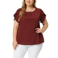 thumbnail image 1 of MODA NOVA Juniors Plus Size Work Pleated Round Neck Tulip Sleeves Blouse, 1 of 6