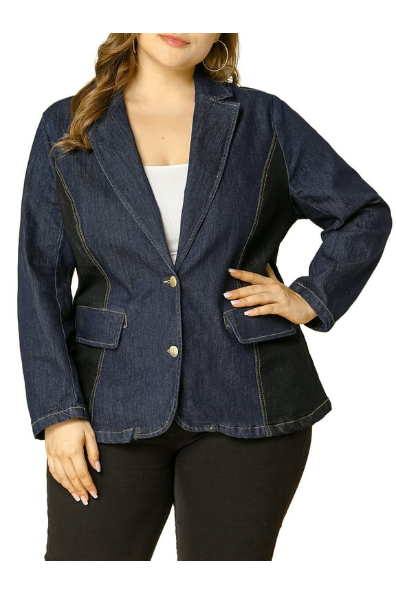 Juniors Plus Size Workwear Fashion Denim Bomber Blazer