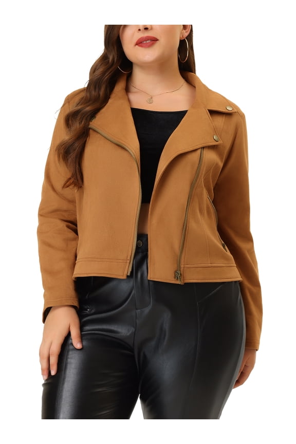 Juniors Plus Size Zip Up Faux Suede Cropped Motorcycle Jacket